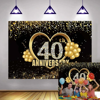 Счастливого 40-Летия Украшения Для взрослых Юбилей Золотые Воздушные Шары Фон Фон Шампанского Семейная Вечеринка Приветственный Баннер