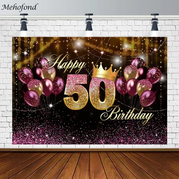 Фон для дня рождения Happy 30 50 70 ЗолотистоРозовый блестящий праздничный фон для фотосъемки Воздушные шары Черный плакат Фотосессия в фотостудии