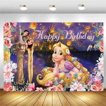 Фон принцессы Рапунцель С длинными волосами Для девочек С Днем рождения, изготовленный на заказ запутанный фон для фотосъемки, Декоративный баннер