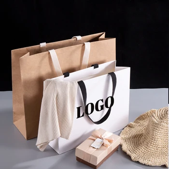 5 Шт Пользовательский логотип Крафт-бумажный пакет сумка магазин одежды сумка одежда обувная коробка сумка парик упаковка сумки пакеты свадебных подарков
