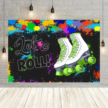 Avezano Let's Roll Фон для фотосъемки Зеленая обувь для катания на коньках Брызги краски Граффити Фон для дня рождения ребенка Реквизит для фотостудии