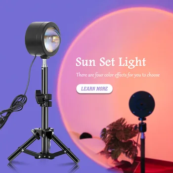 Проекционная лампа Sunset, USB Светодиодный ночник, Радужная атмосфера, Закатный свет Для украшения спальни, фон для фотосъемки