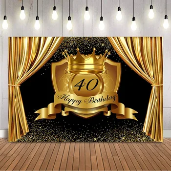 фон для празднования 40-летия, золотые блестящие принадлежности для украшения вечеринки по случаю Дня рождения, золотой занавес и фотофоны для фотографий королевского наследного принца