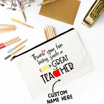 Персонализированная сумка для учителя, сумки для монет для учителей, индивидуальное имя учителя, органайзер для косметических принадлежностей для учителей, подарок благодарности учителю