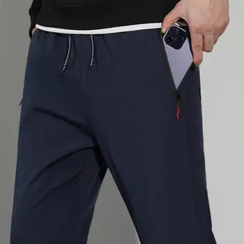Однотонные флисовые брюки из плотного плюша Теплые мужские спортивные брюки с карманами на молнии Эластичный пояс для осенне-зимнего комфорта и тепла