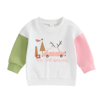 Рождественские свитшоты для маленьких девочек, повседневные пуловеры с буквенным принтом 