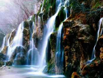 Фон для фотосъемки с водопадом фэнтези, страна чудес, горы, Высококачественная компьютерная печать живописных фонов
