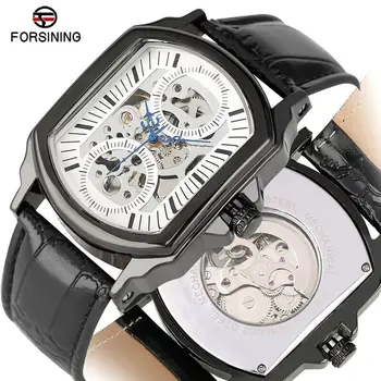 FORSINING Men's Automatic-self-winding Mechanical Watch Black Leather Strap Band Мужские автоматические часы
