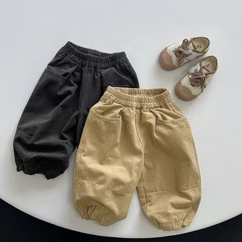 Детские повседневные брюки 2023 Осень, Новая Корейская версия свободных широких штанов для детей 1-6 лет