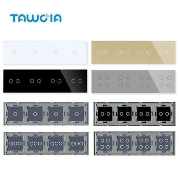 TAWOIA 299 мм Четырехместная Комбинированная Панель Кристалл Закаленное Стекло Панель Для DIY Настенный Сенсорный Выключатель Только Панель С Металлической Рамкой
