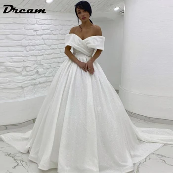 Свадебное платье принцессы из блестящего Тюля DREAM С открытыми плечами 2023, простое Элегантное Атласное бальное платье со стреловидным шлейфом, современное свадебное платье