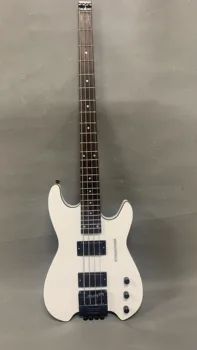 Классическая 4-струнная безголовая бас-гитара, белый корпус, черный гриф, высококачественный безголовый бридж, изготовленная на заказ безголовая гитара различных стилей