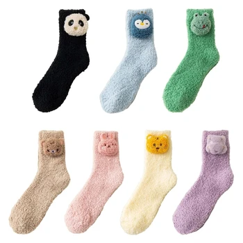 Пушистые носки для женщин и девочек, зимние теплые носки из кораллового флиса с 3D животными, P8DB