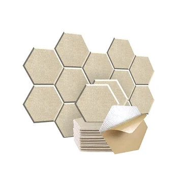 Шестиугольная акустическая панель из 12 частей, 12x10x0, 4 дюйма, стильные акустические стены и офис (светло-верблюжий цвет)