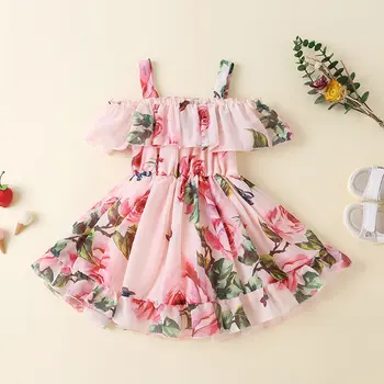 Платья для милых девочек, Летнее шифоновое платье принцессы на подтяжках, детский костюм для малышей, детская повседневная одежда без рукавов