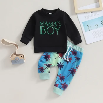 Одежда для маленьких мальчиков из 2 предметов, толстовка с длинными рукавами и буквенным принтом и штаны с рисунком дерева для малышей Осенняя одежда