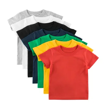 Детская футболка для мальчиков с коротким рукавом 2023, Летний пуловер с круглым вырезом, Хлопковые повседневные однотонные Милые топы для детской одежды