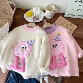 Шерстяной трикотаж для девочек Осень Зима 2024, Детские вязаные свитера для малышей, Верхняя одежда, Детский пуловер, свитер, пальто для малышей
