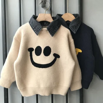 Шерстяной свитер для мальчиков, вязаный крючком, Хлопковая ветровка 2023, милый теплый плотный осенне-зимний пуловер, детская одежда больших размеров