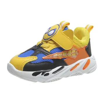 Детская спортивная обувь Disney, мультяшные кроссовки, модные желто-белые туфли, сетчатые дышащие кроссовки для бега, Размер 21-25