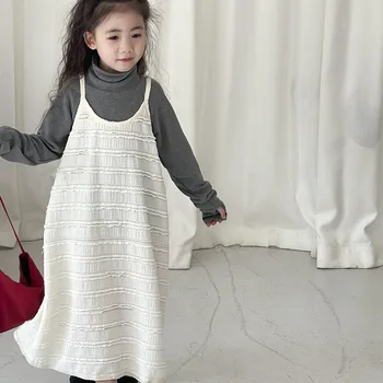 Детская одежда для девочек, нежное платье в корейском стиле, длинное модное платье принцессы без рукавов, милое платье для девочек