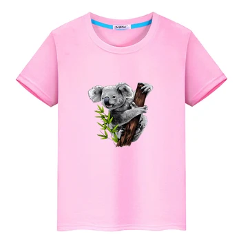 Футболка с изображением австралийского животного Коалы из 100% хлопка для мальчиков и девочек, Милая футболка на лето с круглым вырезом, Удобная Мягкая Футболка для детей