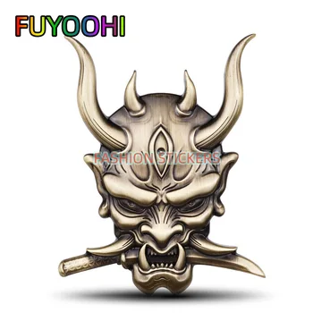 Логотип автомобиля FUYOOHI Ghost Samurai, Воин-Скелет, Индивидуальность автомобиля, Металлические наклейки на автомобиль, японские Царапины на кузове, декоративные наклейки