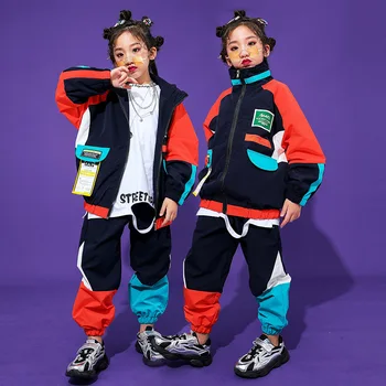 Спортивная школьная форма для мальчиков, детское контрастное пальто в стиле хип-хоп, свободные брюки для уличных танцев, куртка для девочек, Джоггеры для бега трусцой, Комплекты детской уличной одежды.
