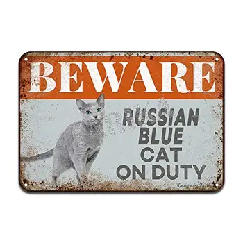Остерегайтесь Русского голубого кота на дежурстве, Железный плакат, картина, Жестяная вывеска, винтажный декор стен для кафе-бара, паба, украшения для домашнего пива, поделки