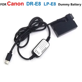 Кабель питания USB C + Соединитель DR-E8 LP-E8 Поддельный Аккумуляторный Адаптер Для Canon EOS T2i T3i T4i T5i 550D 600D 650D 700D