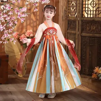 Осеннее платье для девочек Hanfu, новое детское платье в древнекитайском стиле, японское и корейское осеннее платье для девочек в стиле Тан, Рождественское платье