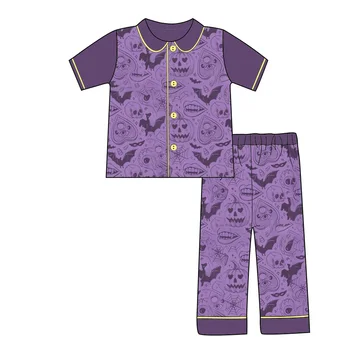 Пижамный комплект для мальчиков на Хэллоуин, весенне-осенний топ с короткими рукавами, пижамный комплект с брюками, фиолетовая пижама