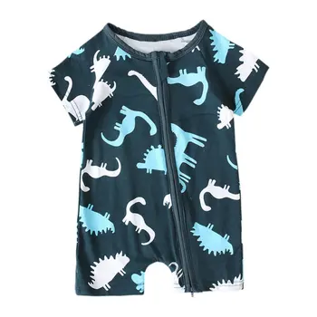 Летний Детский пижамный костюм с короткими рукавами на молнии для мальчиков и девочек, комбинезоны с круглым вырезом, боди для новорожденных,