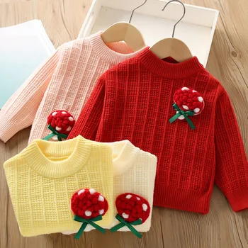 Свитера для девочек Осень-зима 2023, детские вязаные кофты для детей от 1 до 6 лет, Шерстяная одежда, детские пуловеры, свитера, топы