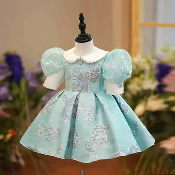 Детское бальное платье принцессы испанской Лолиты Уникальный дизайн ткани с принтом День рождения, Крестины, Пасха, Праздничные платья для девочек