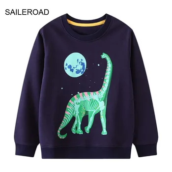 SAILEROAD 2022, Осенняя одежда для мальчиков 2-7 лет, хлопковая верхняя одежда, топы со светящимися динозаврами из мультфильмов, толстовки с капюшоном для малышей, толстовки с капюшоном для малышей