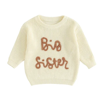 Вязаный свитер для маленьких девочек и мальчиков с круглым вырезом, пуловер с длинными рукавами, толстовка, осенне-зимняя одежда