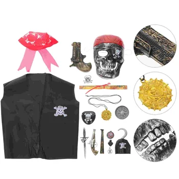 16шт Костюм на Хэллоуин, одежда маленького пирата, детский костюм пирата, игрушки, реквизит (синие костюмы с сокровищами B)