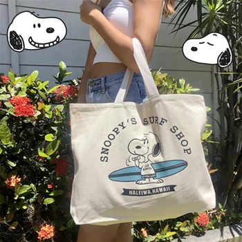 Женская холщовая сумка Snoopy с принтом Snoopy, женские сумки для покупок, хлопчатобумажная ткань, тканевые продуктовые сумки, Тоут, сумка для книг для девочек