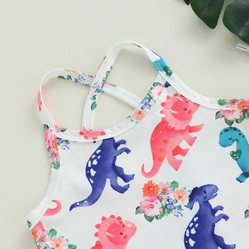 Комбинезон без рукавов для маленьких девочек с рисунком динозавра, летняя одежда для новорожденных