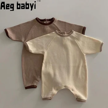 Весенний комбинезон для маленьких девочек и мальчиков, хлопковый детский пуловер с длинными рукавами, комбинезон, милая одежда для новорожденных, детский наряд 0-24 м
