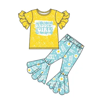 Коллекция Детской одежды для мальчиков и девочек на День отца, Летний Бутик Одежды Для девочек, Желтый Топ с короткими рукавами и принтом, Небесно-Голубой