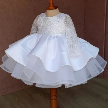 Детское платье для крещения с бантом и блестками для девочек, платье для малышей, свадебное элегантное платье принцессы на 1-й день рождения, вечерние платья-пачки