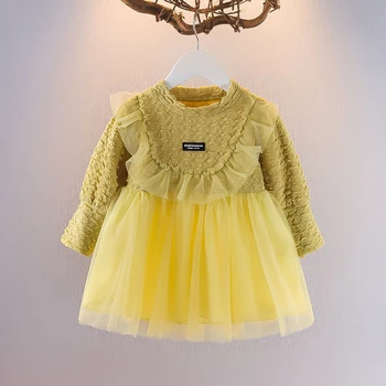 Платье Принцессы для маленьких девочек, Детская Весенне-летняя одежда, одежда с длинными рукавами в корейском стиле, детские платья для девочек от 1 до 4 лет