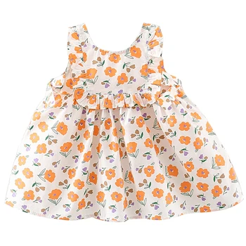 2023 Летнее платье принцессы для новорожденных, одежда для маленьких девочек, хлопковые пляжные платья без рукавов с милыми цветами в корейском стиле для детей BC583
