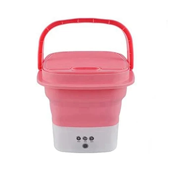 Розовая портативная стиральная машина для путешествий, мини-складная стиральная машина в сочетании с небольшой складной корзиной для слива