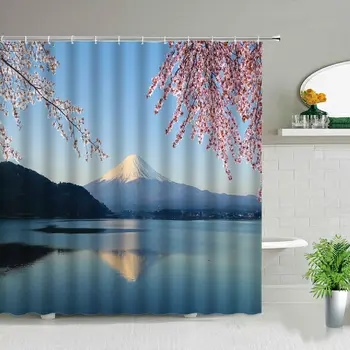 Занавеска для душа с пейзажем Японской горы Фудзи из водонепроницаемой полиэфирной ткани, занавеска для ванной комнаты, Декоративная ширма для ванны с крючками