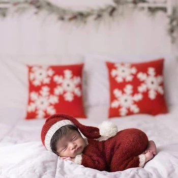 2шт Рождественский костюм для фотосессии младенцев, шапочка для младенцев, ползунки, комплект комбинезонов, Рождественская тематика, реквизит для фотосъемки новорожденных