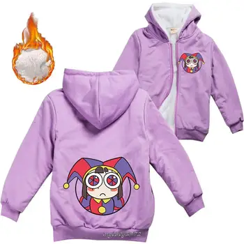 Горячие Куртки для маленьких девочек The Amazing Digital Circus, осенние толстовки с капюшоном и мехом, детская одежда, подарок на День рождения для малышей, дети