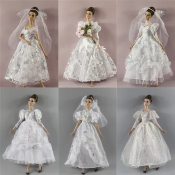Белое свадебное платье С фатой, Букет цветов, вечернее платье, наряд для куклы barbie FR Xinyi 30 см, одежда для куклы 1/6